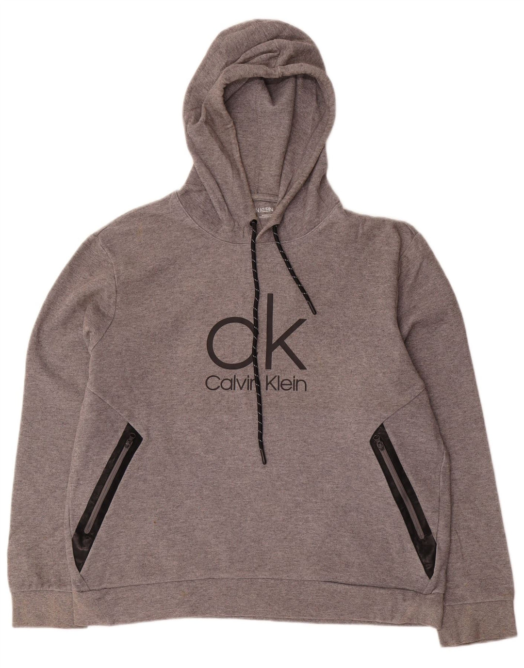 CALVIN KLEIN Felpa con cappuccio grafica da uomo grande in cotone grigio