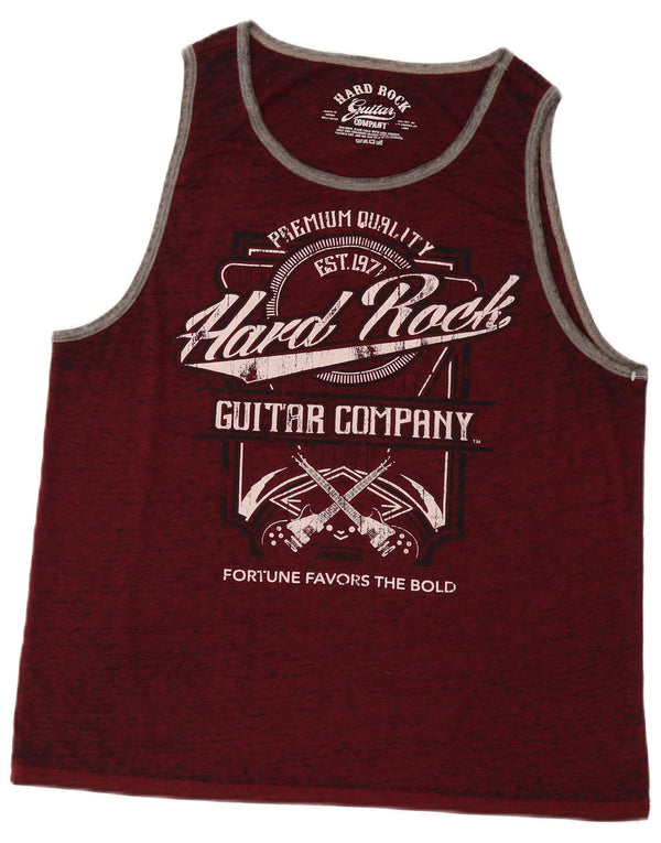 Hard Rock Cafe Mens Fortune Favors The Bold Graphic Vest Top Large Bordeaux