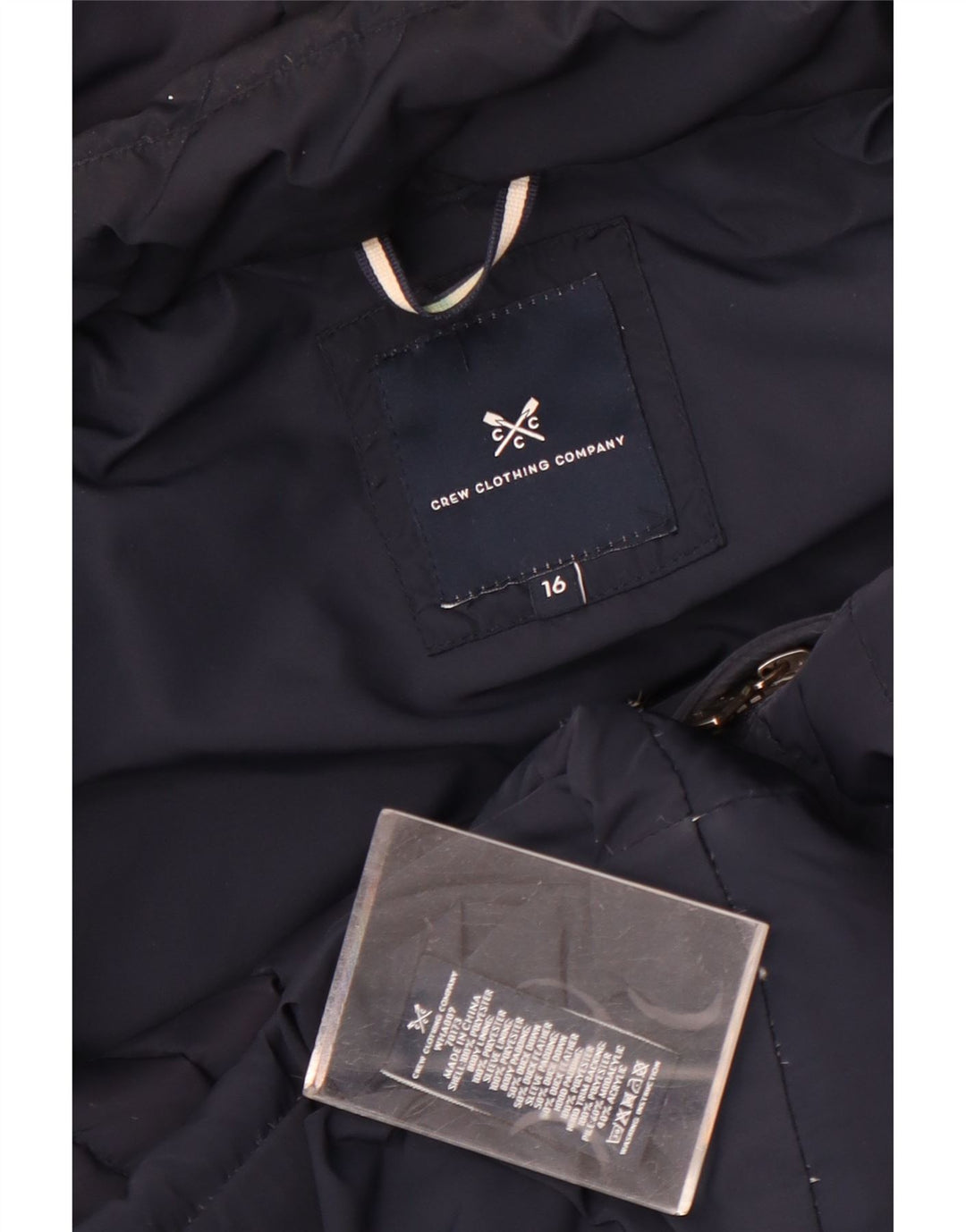 Crew Clothing Giacca imbottita con cappuccio da donna UK 16 Large in poliestere blu navy