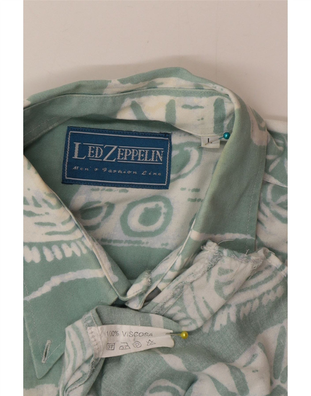 Camicia vintage da uomo a maniche corte in viscosa geometrica verde grande
