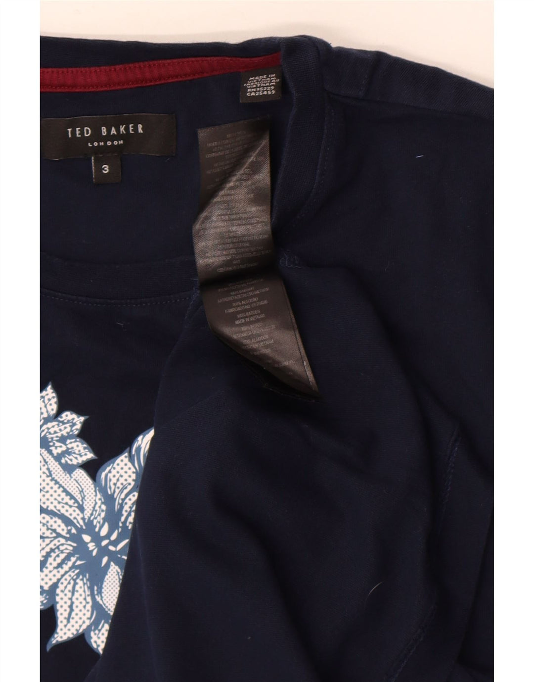 T-shirt grafica da uomo Ted Baker taglia 3 media cotone floreale blu navy
