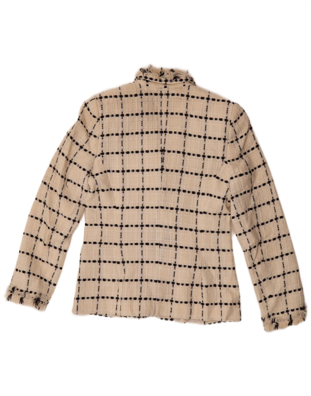 Giacca blazer vintage da donna a 3 bottoni UK 10 piccola lana a quadri bianco sporco