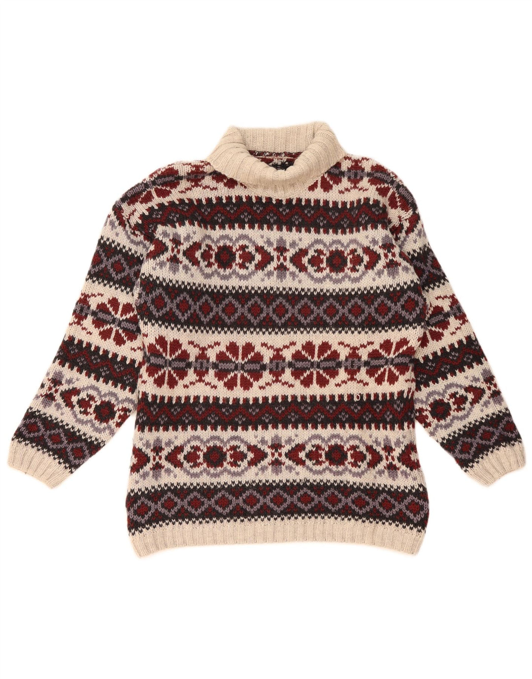 Maglione vintage da uomo con collo alto e lana Fair Isle multicolore medio