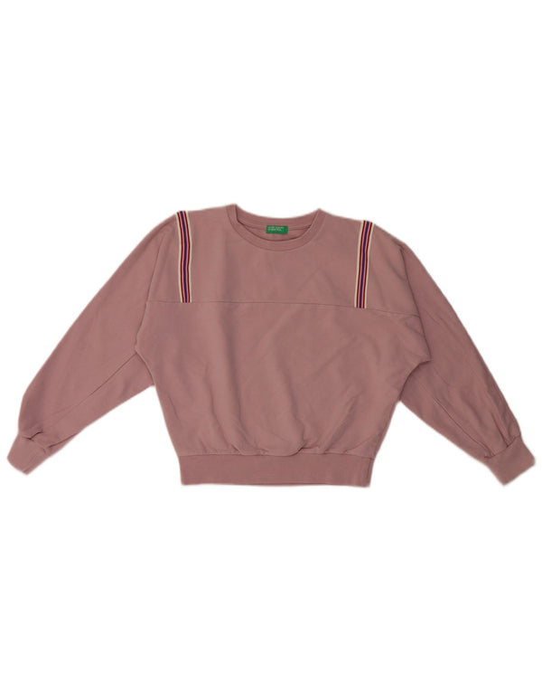Felpa Crop Bambina Benetton Maglione 10-11 Anni XL Cotone a Righe Rosa
