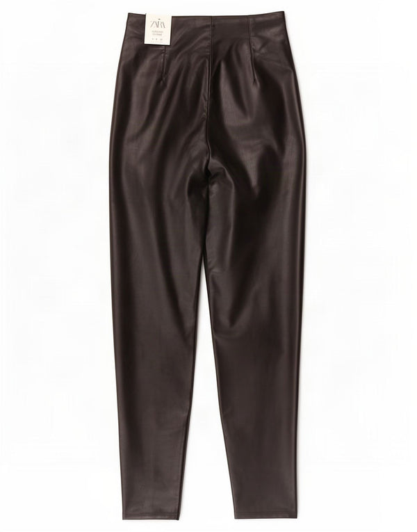 Leggings Zara da donna in ecopelle a vita alta UK 10 piccoli poliestere nero