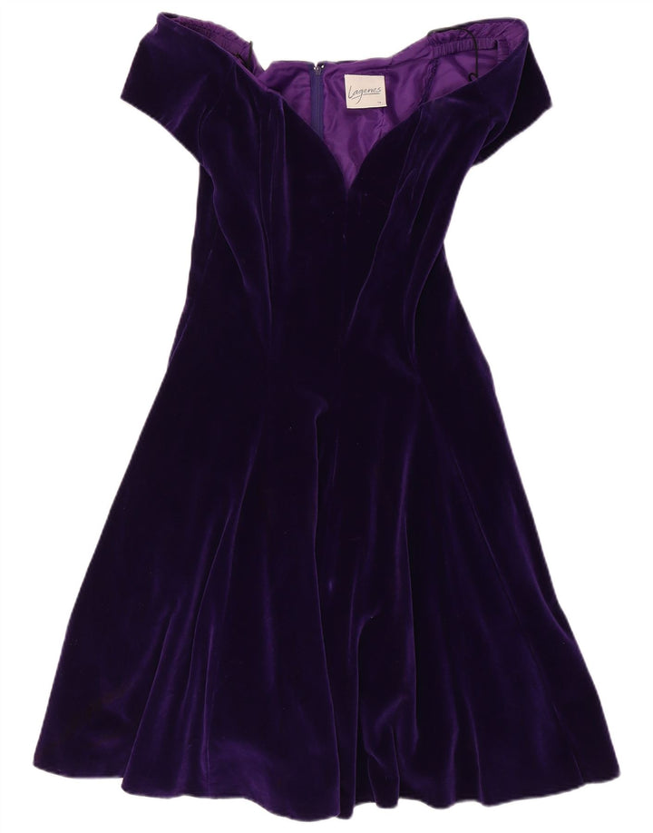 Abito da donna VINTAGE in velluto con spalle scoperte UK 14 Cotone viola medio