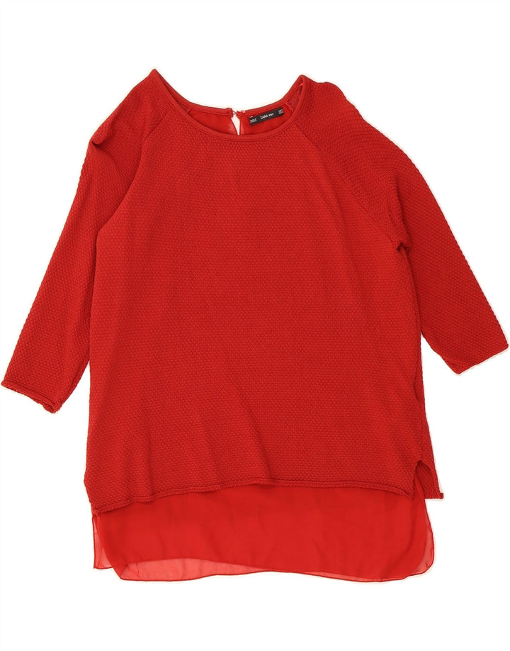 ZARA Womens 3/4 Sleeve Blouse Top UK 14 Medium Red Polyester Vintage Zara and Second-Hand Zara from Messina Hembry 