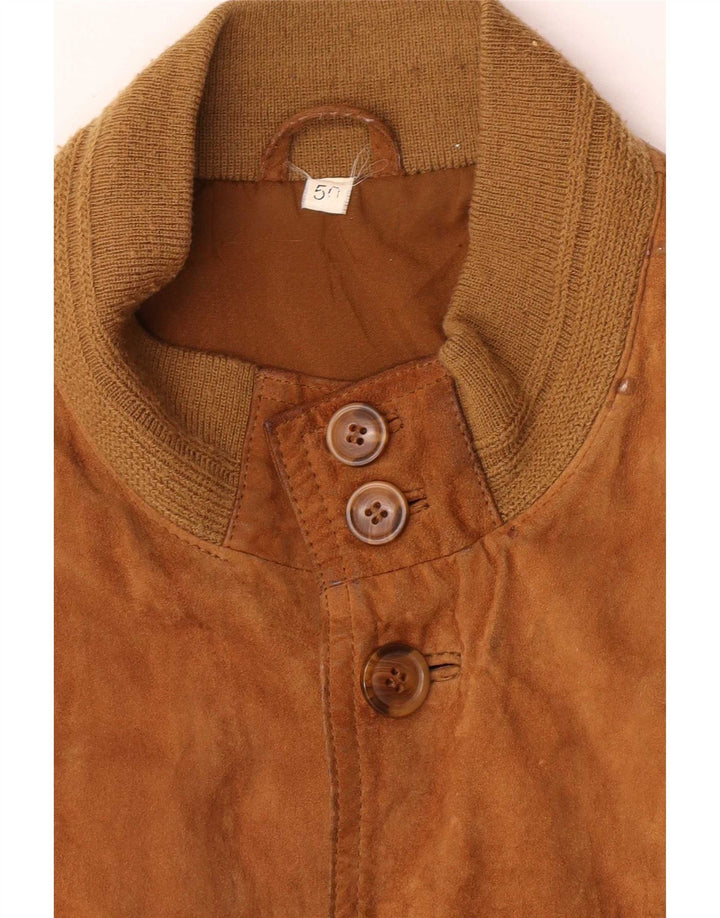 Giubbotto bomber vintage in pelle scamosciata da uomo IT 50 grande marrone