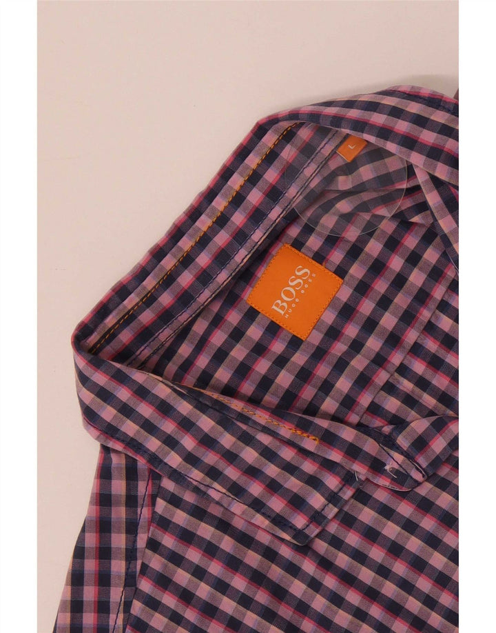 Camicia a maniche corte da uomo Hugo Boss Large Pink Gingham