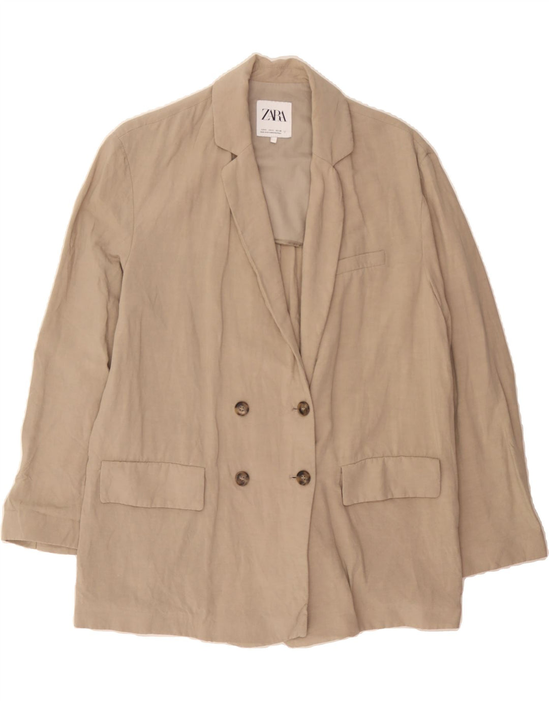 ZARA Womens Double Breasted Blazer Jacket UK 10 Small Beige Viscose Vintage Zara and Second-Hand Zara from Messina Hembry 