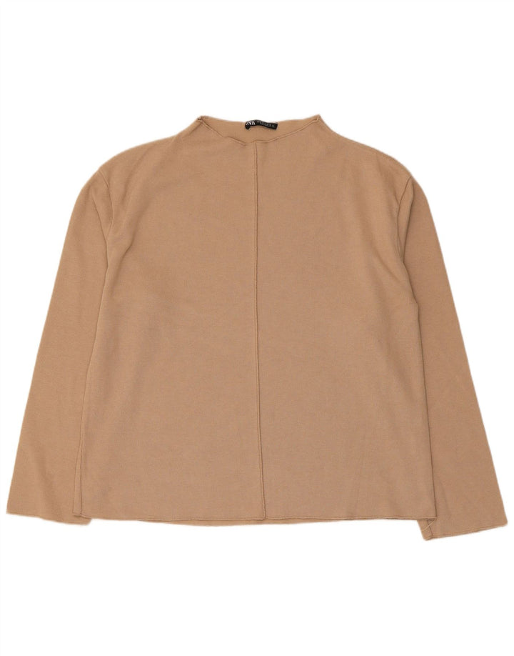 Top Zara da donna a maniche lunghe UK 14 cotone beige medio