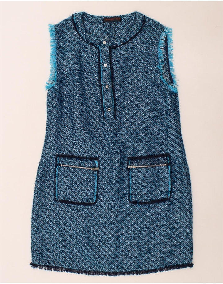 TRUSSARDI JEANS Womens Sleeveless Basic Dress IT 46 Large Blue Flecked Vintage Trussardi Jeans and Second-Hand Trussardi Jeans from Messina Hembry 