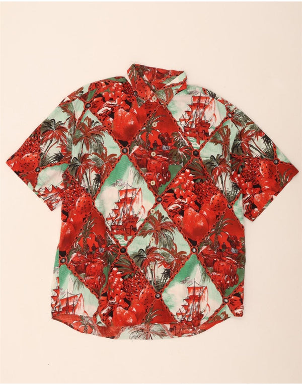 Camicia a maniche corte grafica vintage da uomo grande hawaiana in cotone floreale rosso