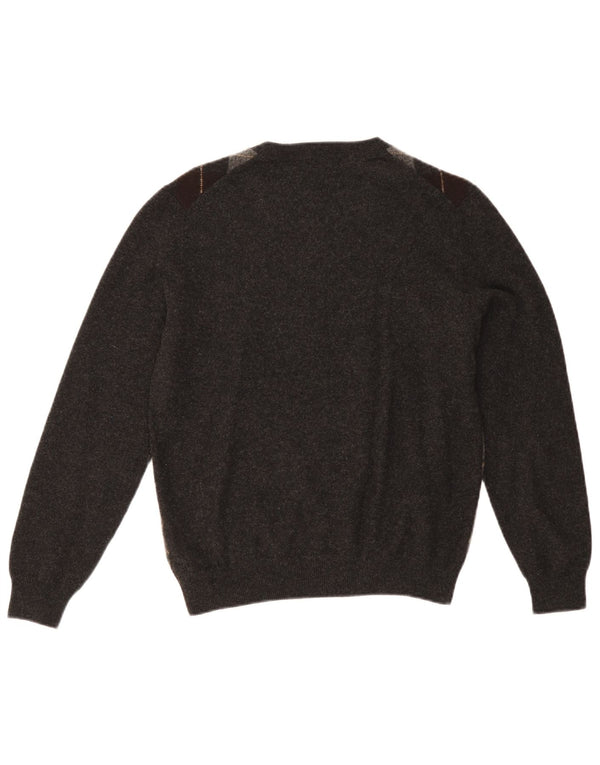 Massimo Dutti Maglione da uomo con scollo a V, grigio medio, lana a rombi/diamante
