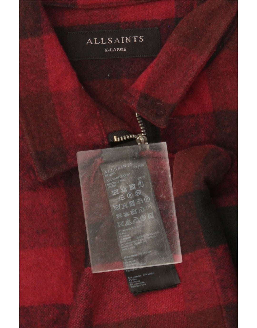 ALL SAINTS Camicia da uomo in flanella XL Poliestere a quadretti rosso