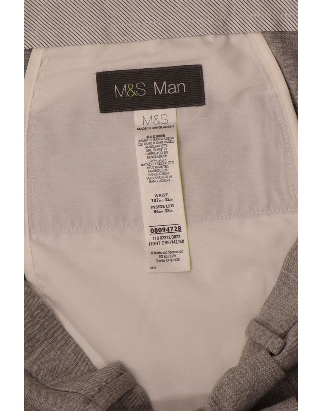 Pantaloni da abito dritti da uomo Marks & Spencer W42 L33 poliestere grigio