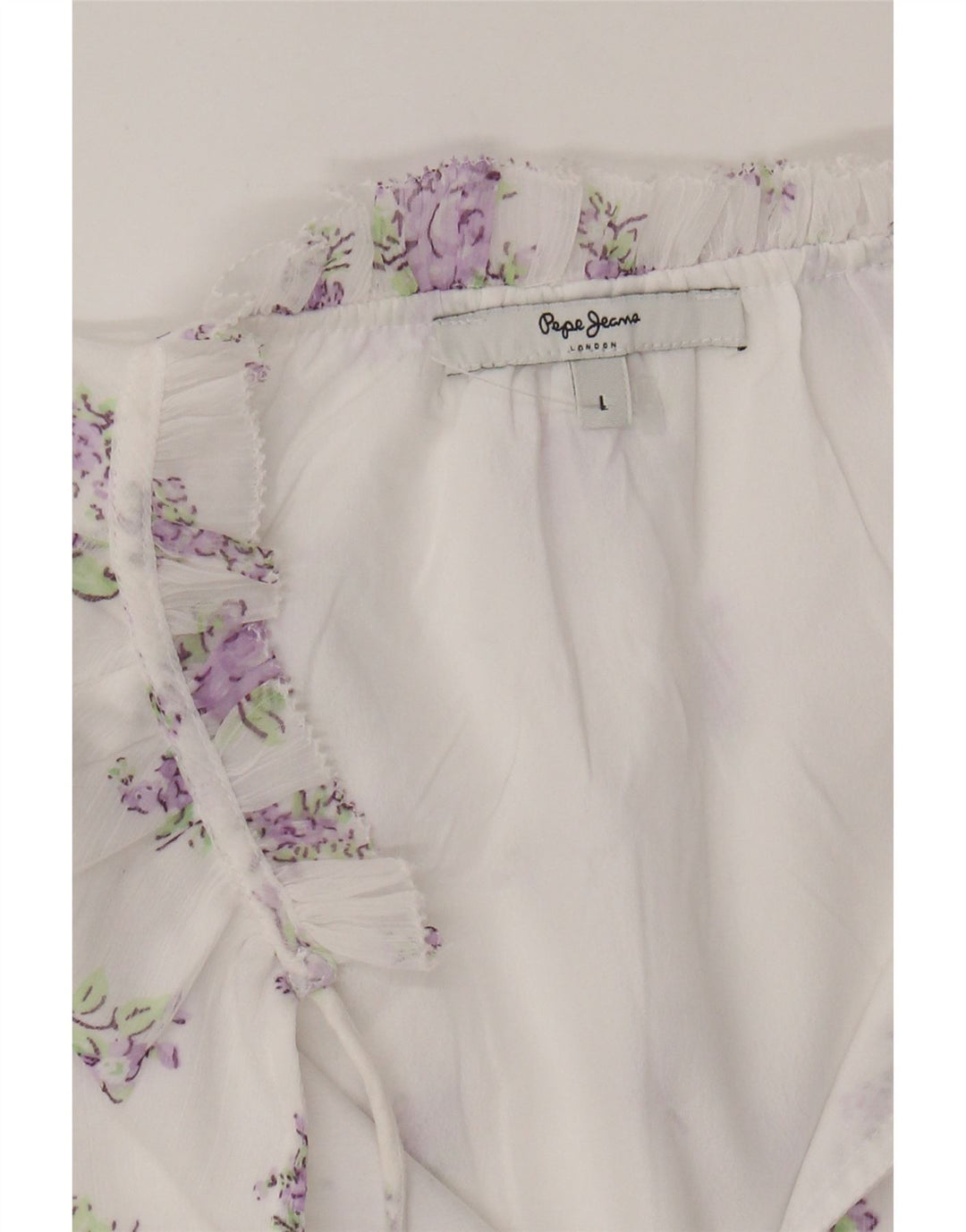 PEPE JEANS Womens Ruffle Basic Dress UK 16 Large White Floral Polyester
