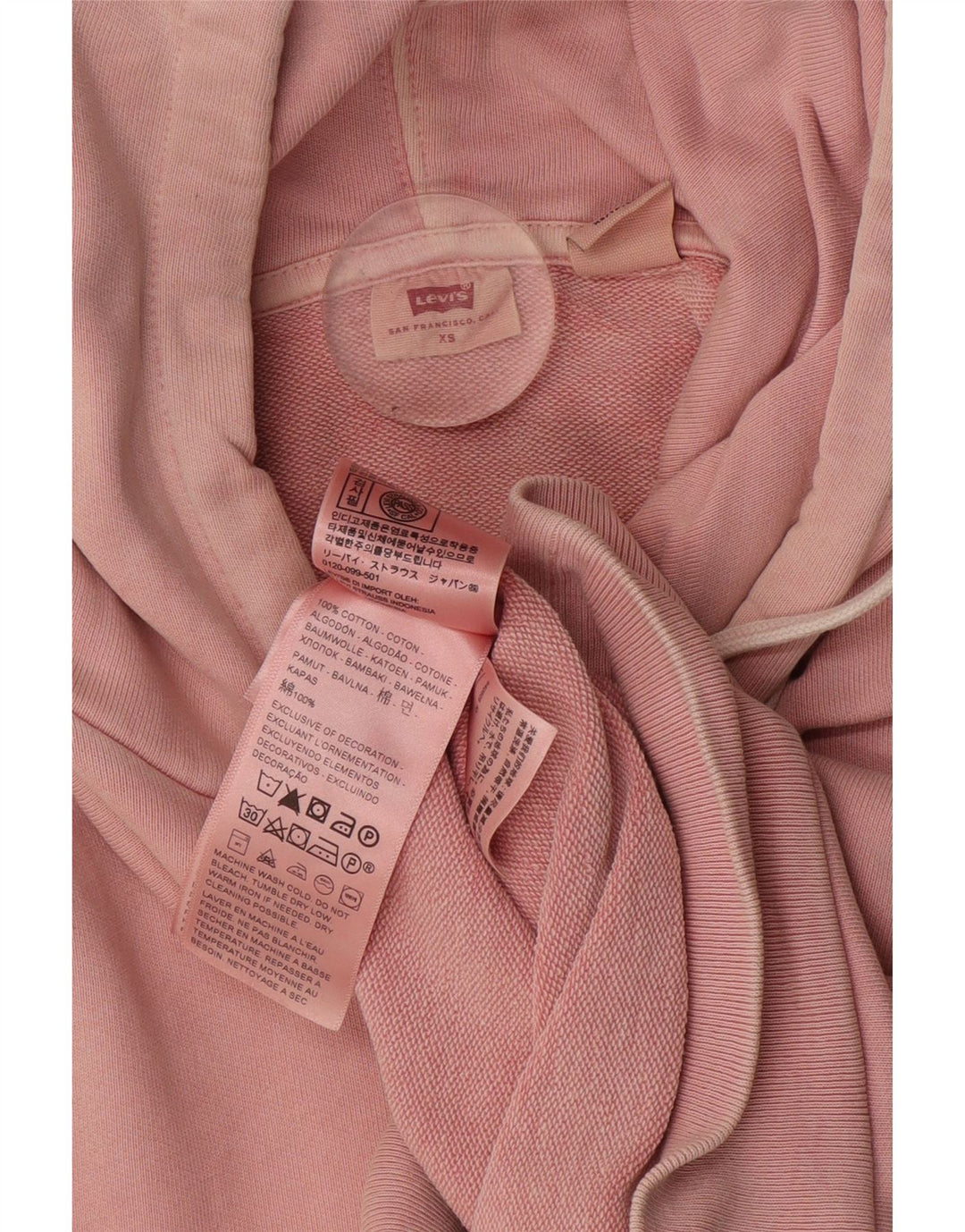 Maglione oversize con cappuccio da donna Levi's UK 6 XS cotone rosa