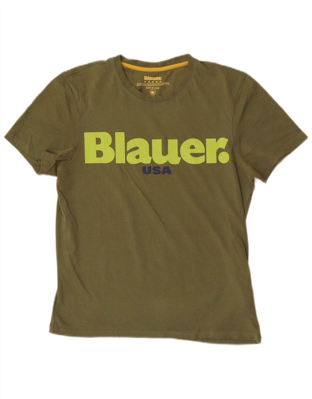 Blauer T-shirt grafica da uomo Top Small in cotone kaki