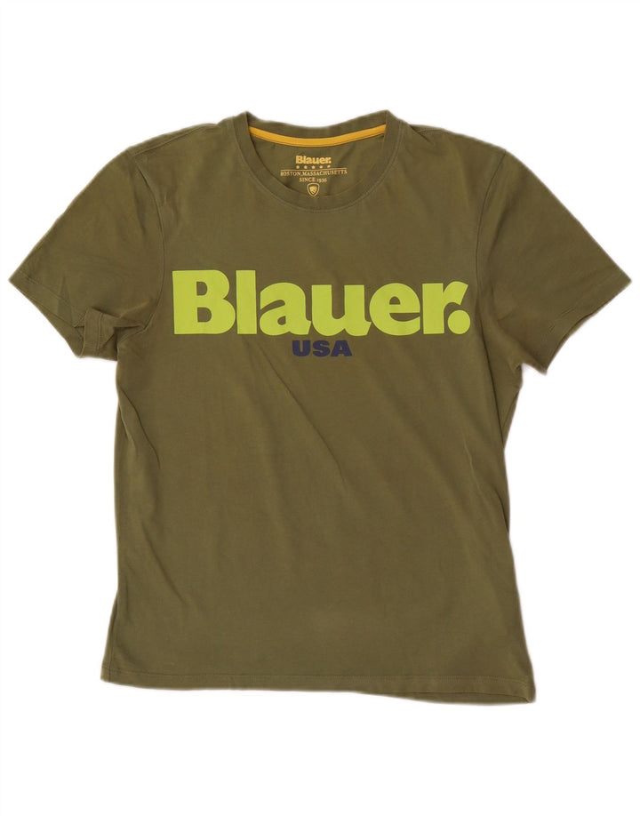 Blauer T-shirt grafica da uomo Top Small in cotone kaki