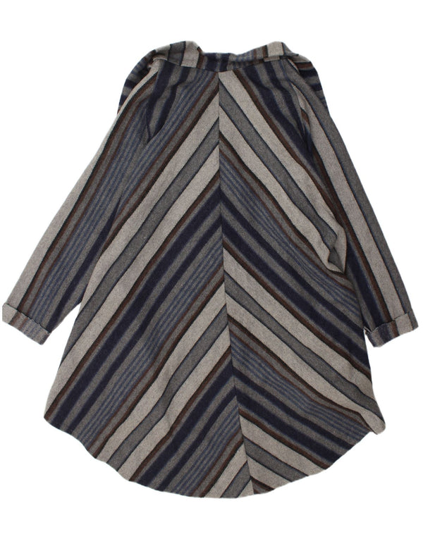 Soprabito aperto da donna vintage UK 20 2XL Lana a righe blu navy