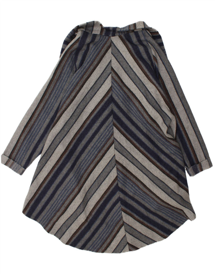 Soprabito aperto da donna vintage UK 20 2XL Lana a righe blu navy