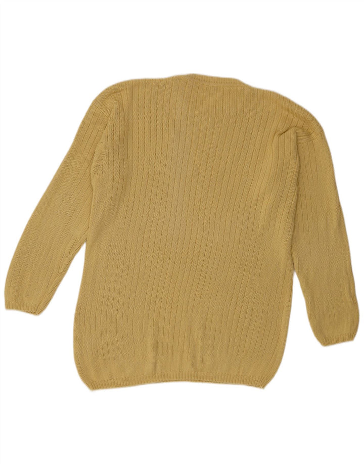Maglione maglione girocollo da donna vintage giallo medio