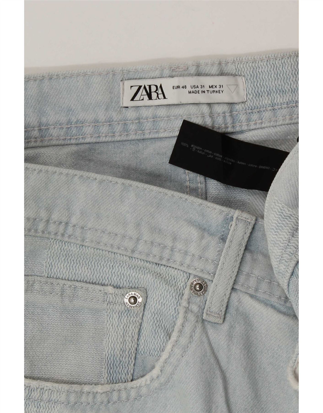 Pantaloncini di jeans da uomo Zara EU 40 medio W31 cotone patchwork blu