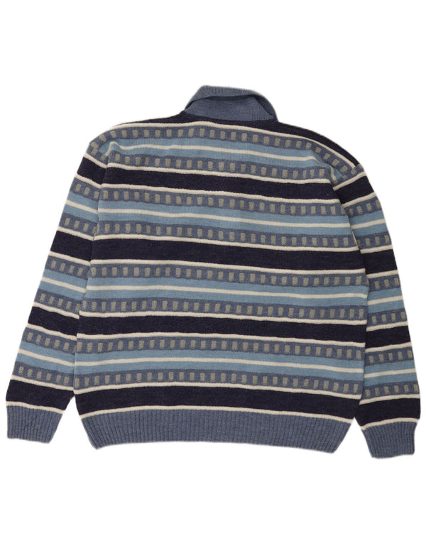 Maglione Kappa da uomo con collo alto, maglione a righe grandi, in lana blu
