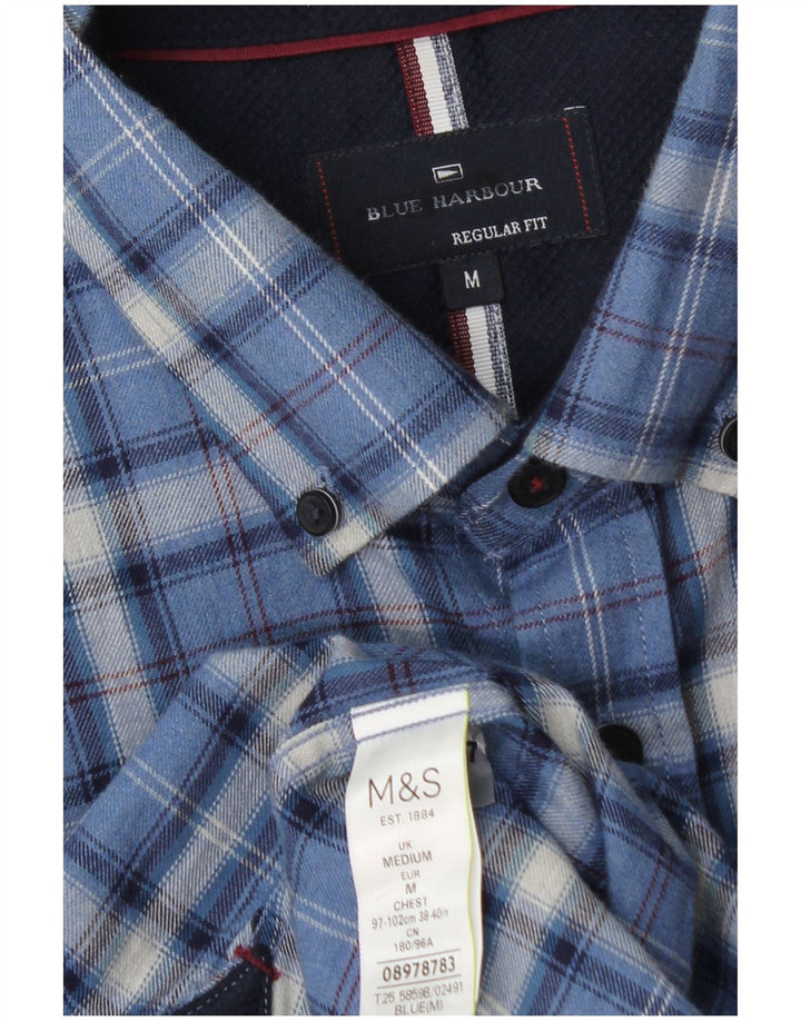 MARKS & SPENCER Camicia da uomo in flanella blu Harbour scozzese blu medio