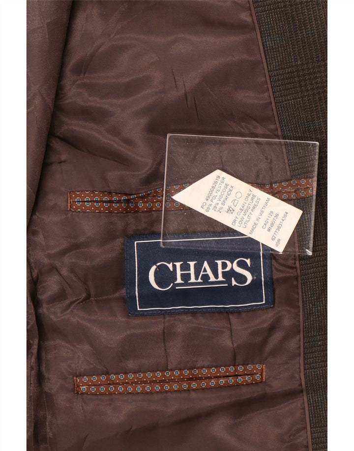 Giacca blazer da uomo a 2 bottoni Chaps UK 40 grande poliestere a quadri marrone