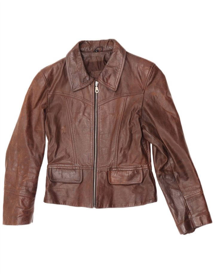 Giacca in pelle vintage da donna UK 14 grande in pelle marrone