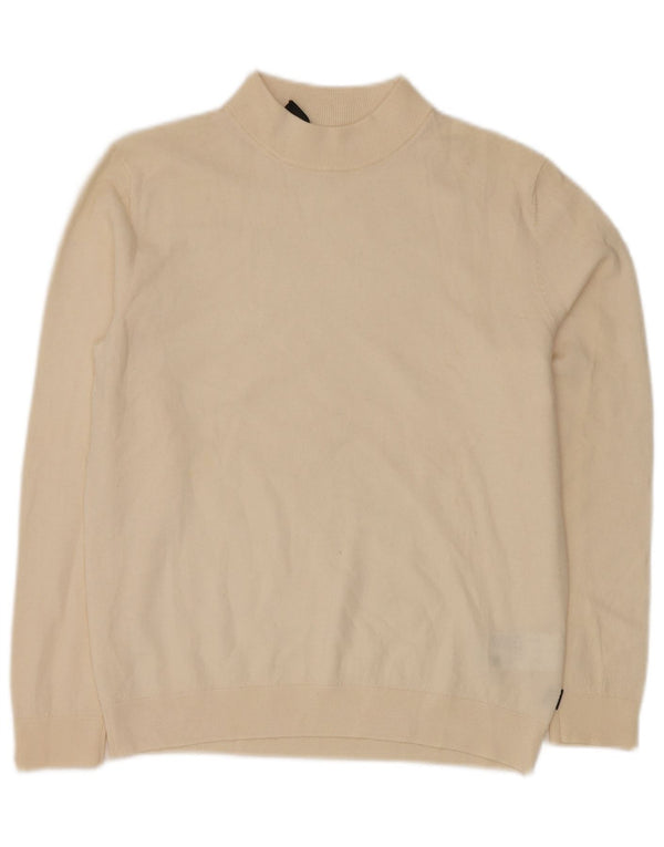 Hugo Boss Maglione da donna con collo alto e maglione UK 14 Large Beige Lana vergine