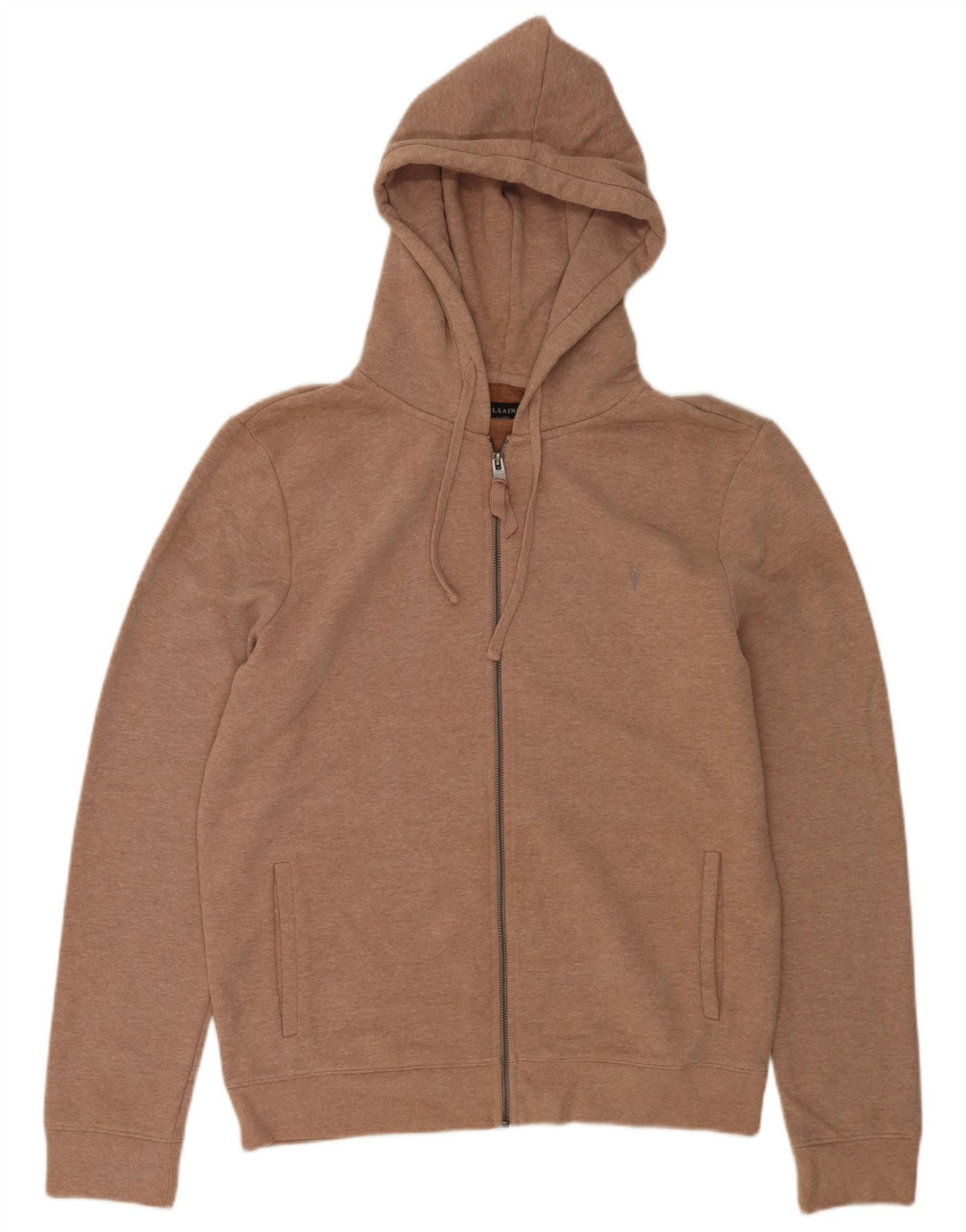 Maglione con cappuccio e zip da uomo di All Saints, grande, in cotone marrone