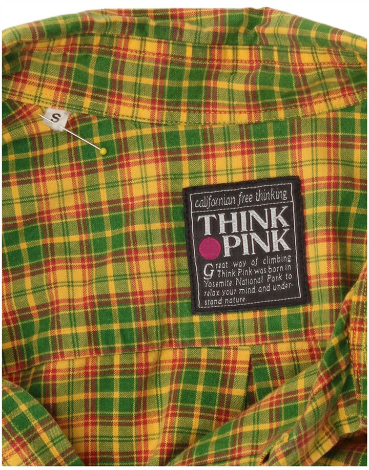 Camicia a maniche corte da uomo Think Pink in cotone a quadri gialli piccoli