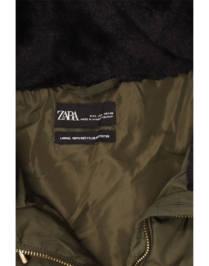 ZARA Womens Hooded Padded Jacket UK 16 Large Khaki Polyester Vintage Zara and Second-Hand Zara from Messina Hembry 