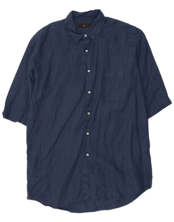 ZEGNA Camicia a maniche corte da uomo taglia 41 medio blu navy a righe