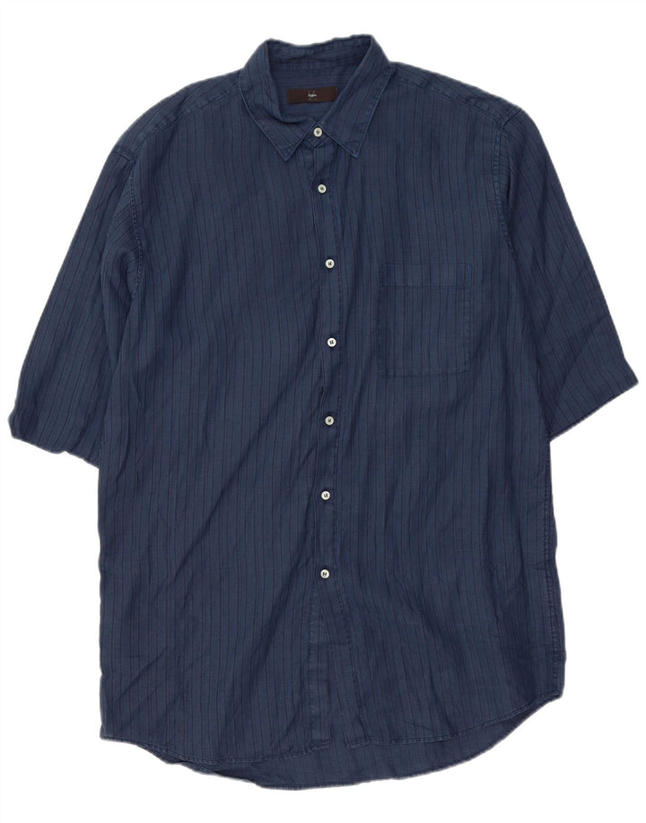 ZEGNA Camicia a maniche corte da uomo taglia 41 medio blu navy a righe