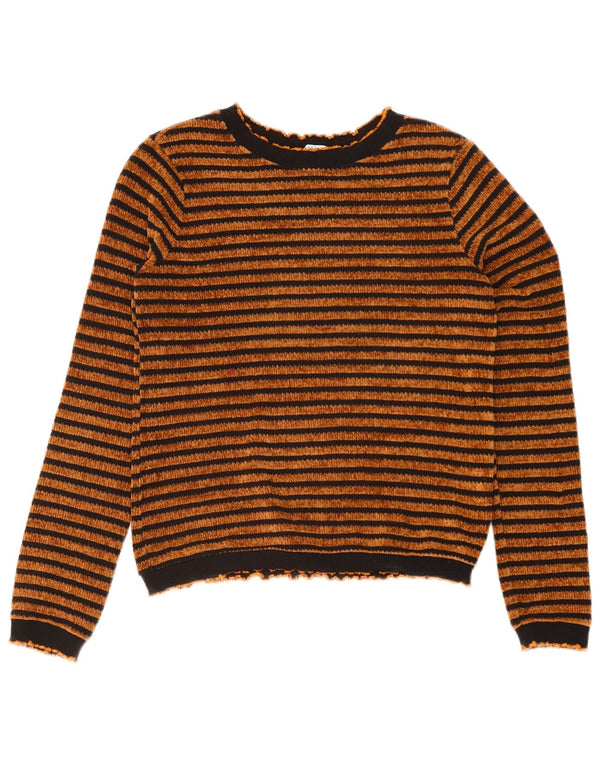 Zara Womens Crop Boat Neck Jumper Sweater UK 12 Medium Brown Striped Cotton