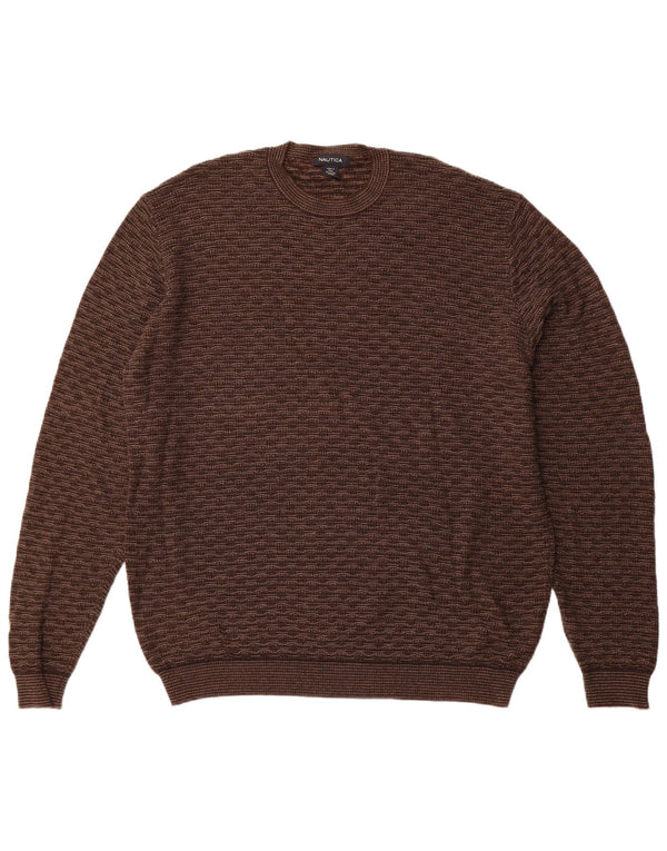 Maglione maglione girocollo da uomo NAUTICA 2XL cotone a righe marrone