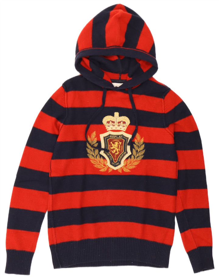 Replay Maglione da uomo con cappuccio grafico a righe rosse medie