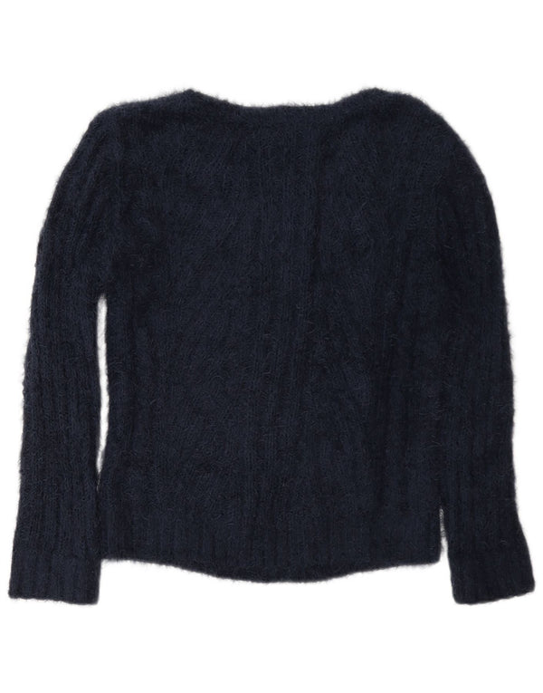 Maglione da donna con scollo a V vestibilità ampia Zara UK 6 XS poliestere blu navy