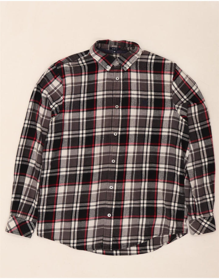 CREW CLOTHING Camicia da uomo slim fit in flanella di cotone a quadri neri medi