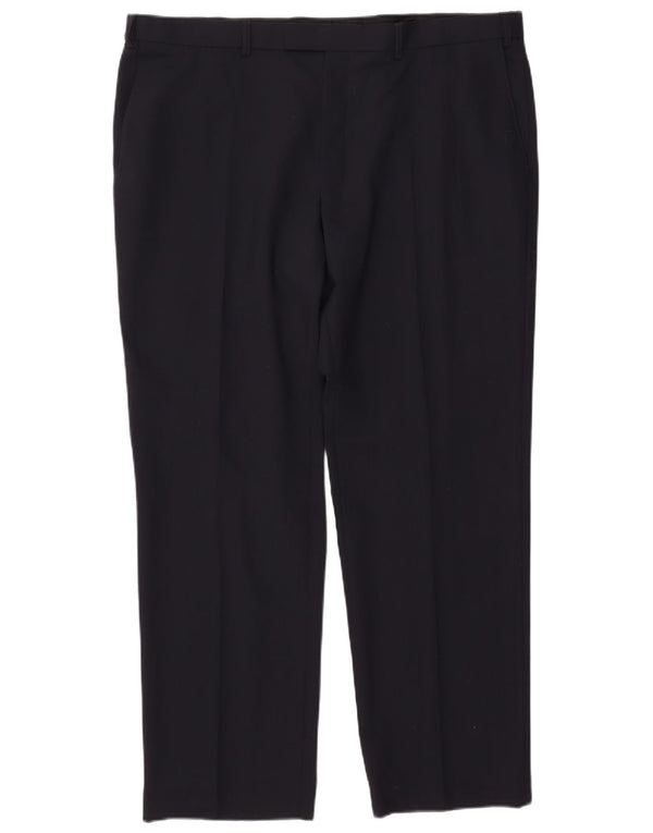 MARKS & SPENCER Pantaloni da abito dritti da prestazione da uomo W42 L31 Blu navy