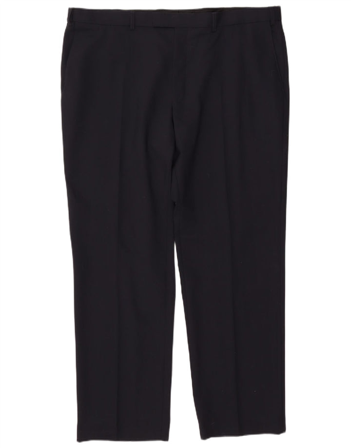 MARKS & SPENCER Pantaloni da abito dritti da prestazione da uomo W42 L31 Blu navy