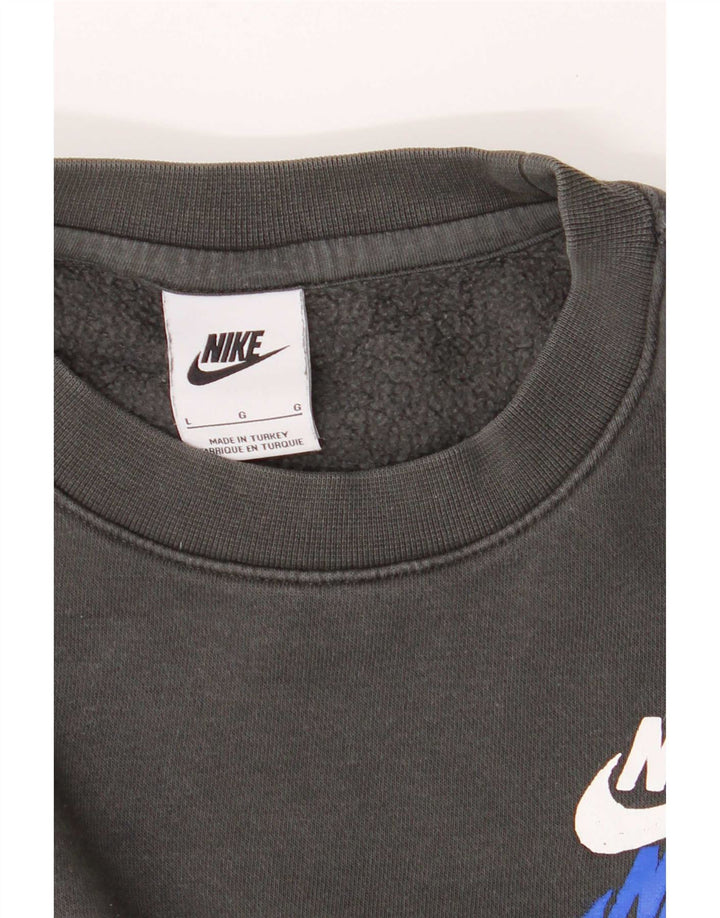 Felpa grafica Nike da uomo, maglione grande, cotone grigio