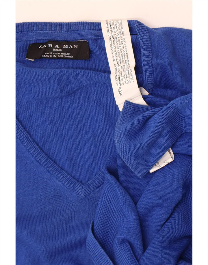 Maglione Zara da uomo con scollo a V in cotone blu medio
