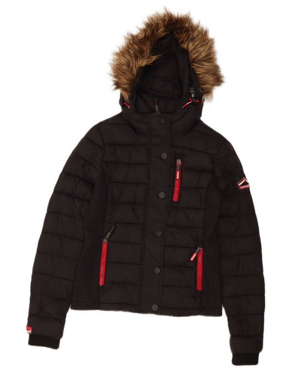 Giacca imbottita con cappuccio da donna Superdry UK 10 Small poliestere nero