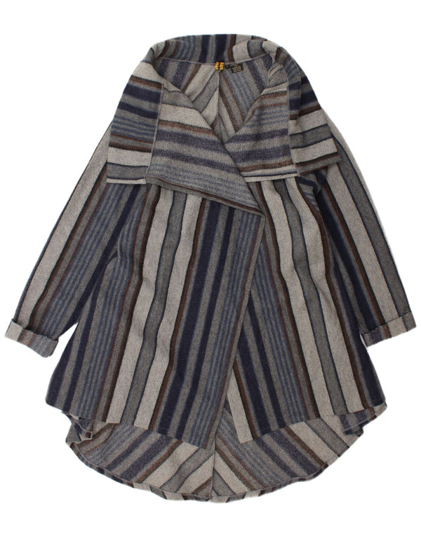 Soprabito aperto da donna vintage UK 20 2XL Lana a righe blu navy