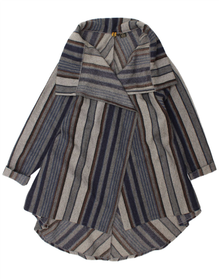 Soprabito aperto da donna vintage UK 20 2XL Lana a righe blu navy